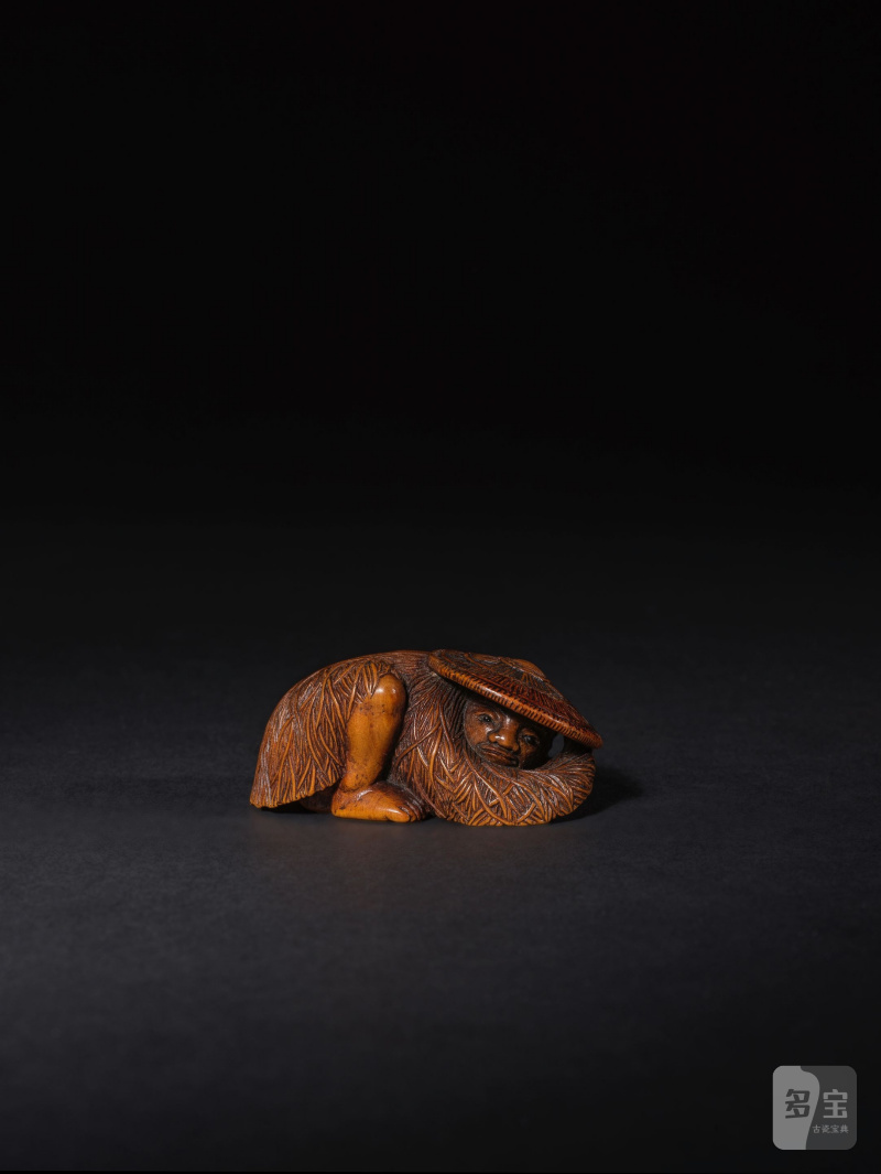 木彫根付 浪人 無銘 19世紀前期 | NETSUKE EN BOIS REPRÉSENTANT UN RONIN SE CACHANT - 图6